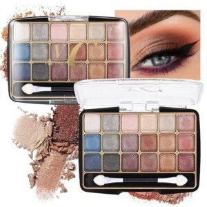 Palette de fards à paupières 18 couleurs imperméable et longue tenue avec applicateur à pinceau